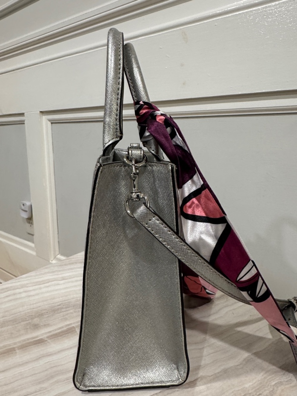 Rebecca Minkoff Mini Tote M.A.B. Silver Saffiano Leather Crossbody - Picture 8 of 17